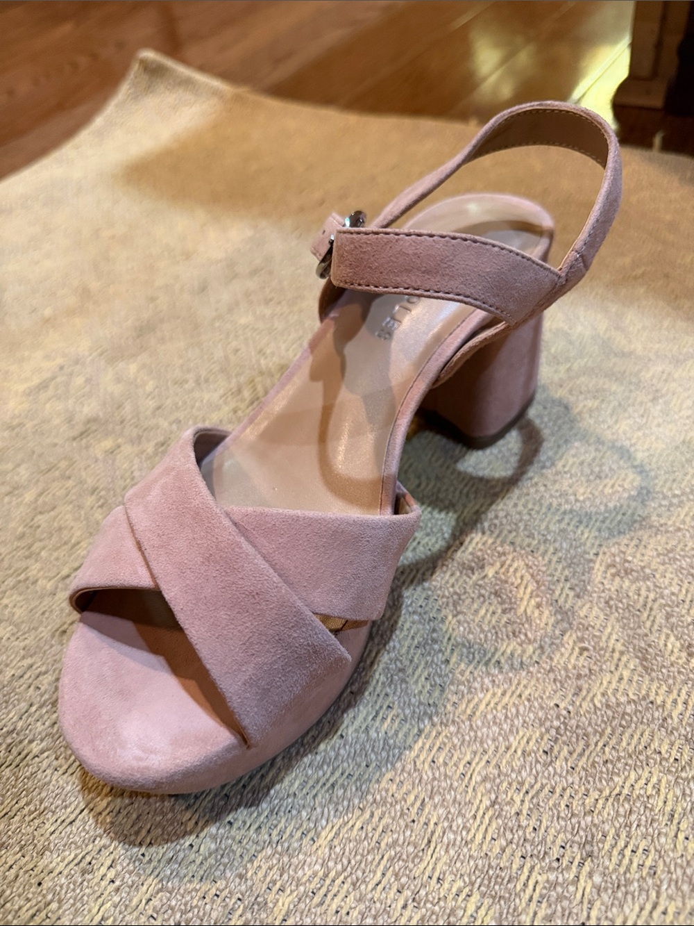 AEROSOLES Blush Tan Suede Block Heel Sandals